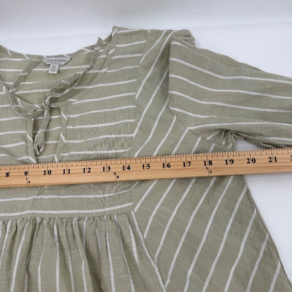 Lucky Brand Top Women Medium Green Beige Long Sleeve Stripes Tie Front Keyhole - Picture 8 of 10
